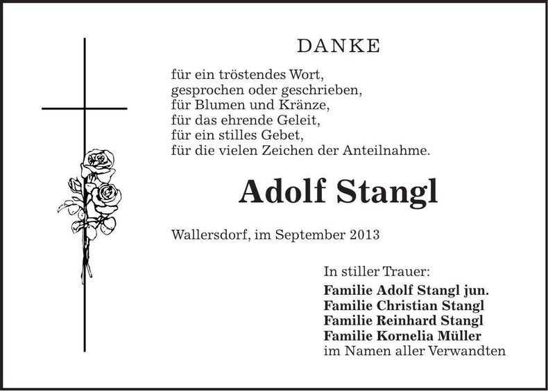 Traueranzeige Adolf Stangl