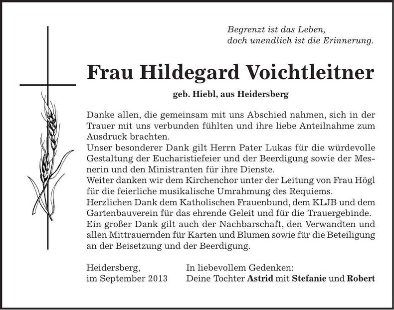 Traueranzeige Hildegard Voichtleitner