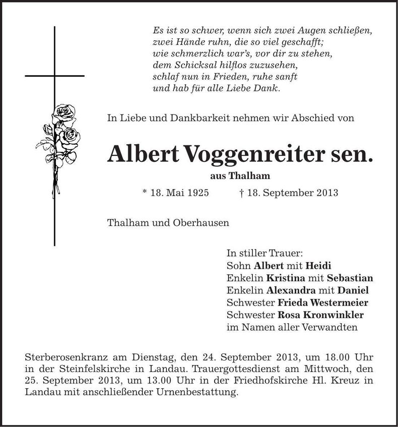 Traueranzeige Albert Voggenreiter
