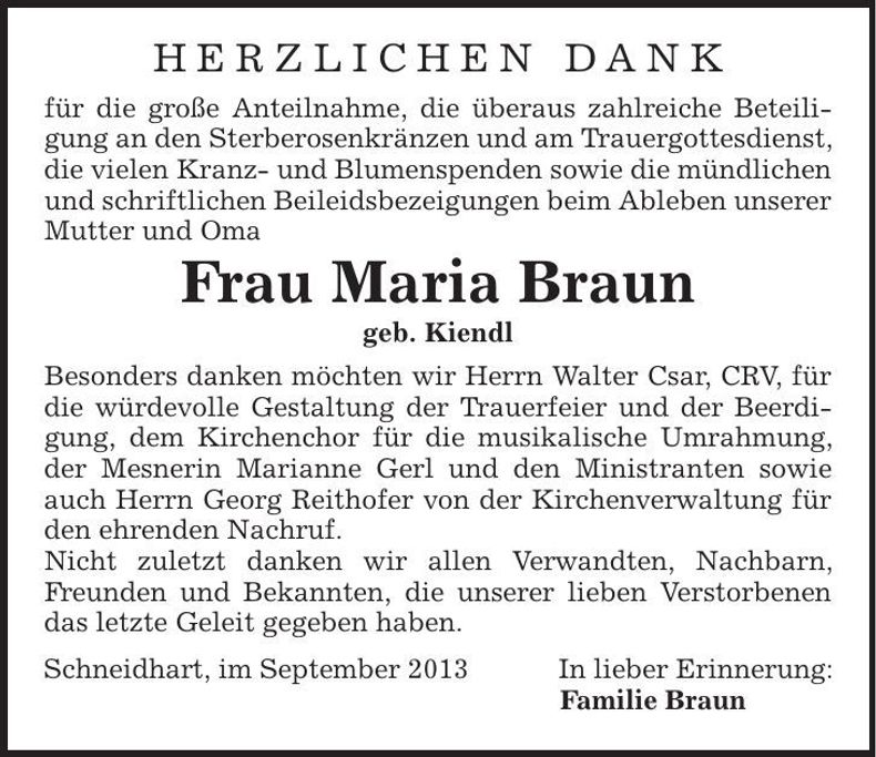 Traueranzeige Maria Braun