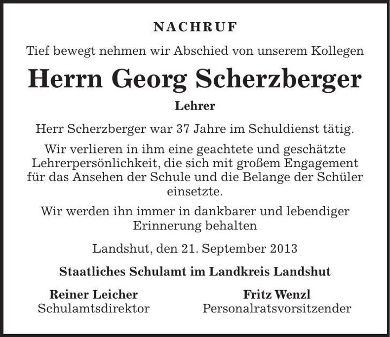Traueranzeige Georg Scherzberger