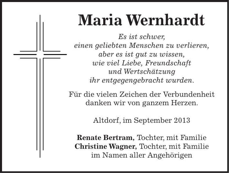 Traueranzeige Maria Wernhardt