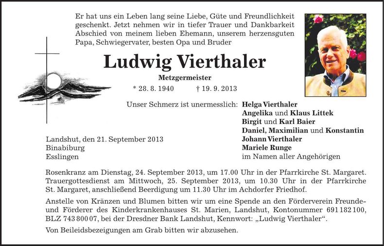 Traueranzeige Ludwig Vierthaler