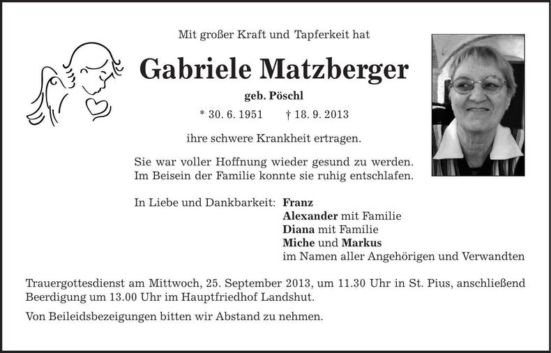Traueranzeige Gabriel Matzberger