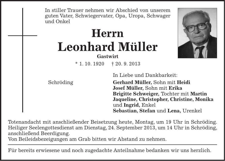 Traueranzeige Leonhard Müller