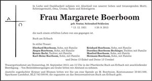 Traueranzeige Margarete Boerboom
