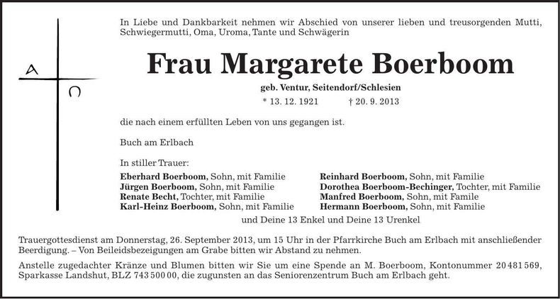 Traueranzeige Margarete Boerboom