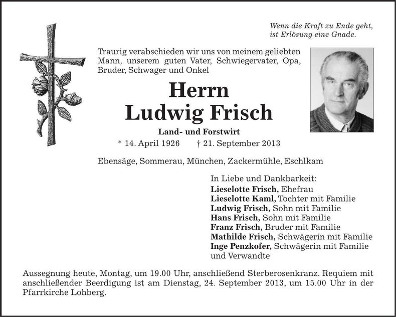 Traueranzeige Ludwig Frisch