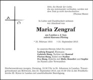 Traueranzeige Maria Zengraf
