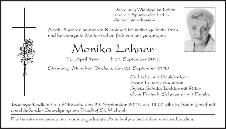 Traueranzeige Monika Lehner