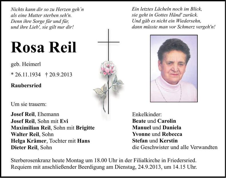 Traueranzeige Rosa Reil
