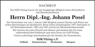 Traueranzeige Johann Posel