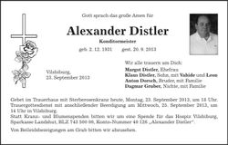 Traueranzeige Alexander Distler