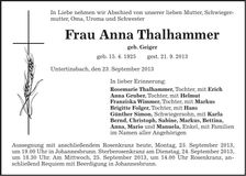 Traueranzeige Anna Thalhammer