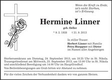 Traueranzeige Hermine Linner