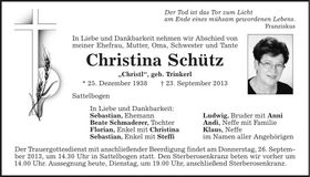 Traueranzeige Christina Schütz