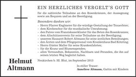 Traueranzeige Helmut Altmann