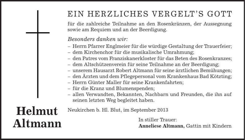 Traueranzeige Helmut Altmann