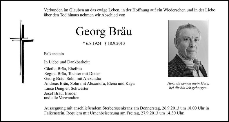 Traueranzeige Georg Bräu