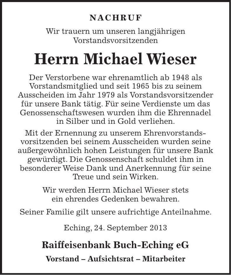 Traueranzeige Michael Wieser