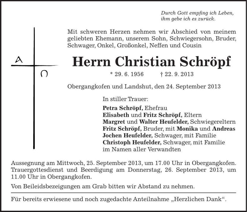 Traueranzeige Christian Schröpf