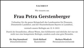 Traueranzeige Petra Gerstenberger