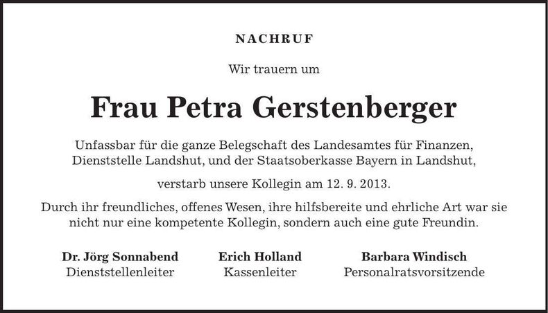 Traueranzeige Petra Gerstenberger