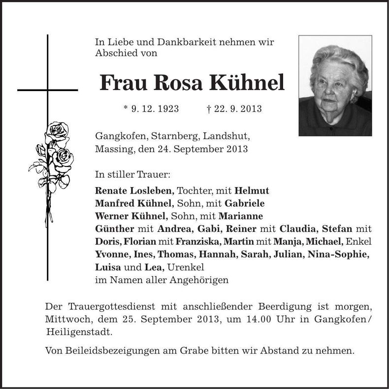 Traueranzeige Rosa Kühnel
