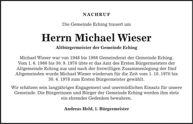 Traueranzeige Michael Wieser