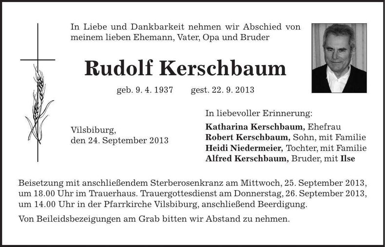 Traueranzeige Rudolf Kerschbaum