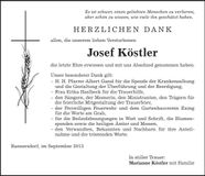 Traueranzeige Josef Köstler