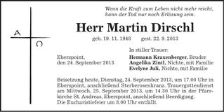 Traueranzeige Martin Dirschl