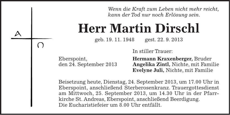 Traueranzeige Martin Dirschl