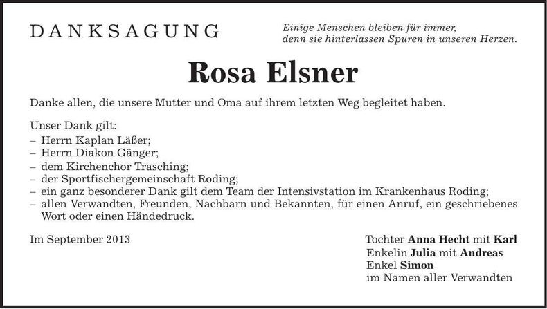 Traueranzeige Rosa Elsner