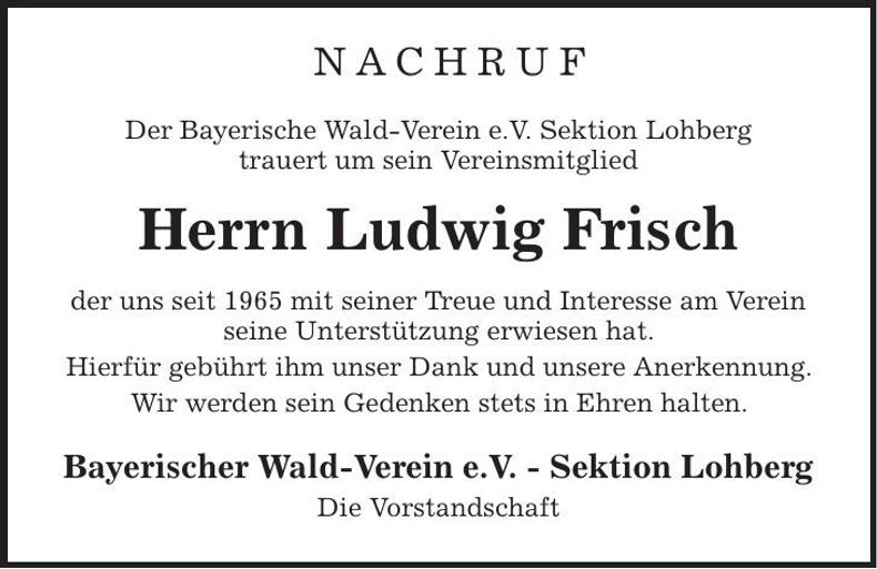 Traueranzeige Ludwig Frisch