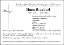 Traueranzeige Hans Stockerl