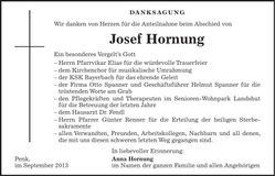 Traueranzeige Josef Hornung