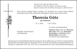 Traueranzeige Theresia Götz