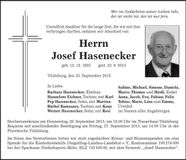 Traueranzeige Josef Hasenecker
