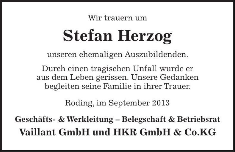 Traueranzeige Stefan Herzog