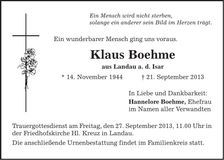 Traueranzeige Klaus Boehme