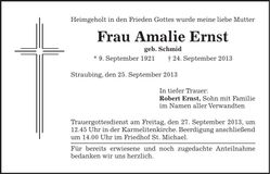Traueranzeige Amalie Ernst