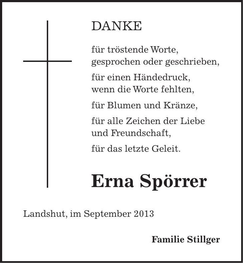Traueranzeige Erna Spörrer