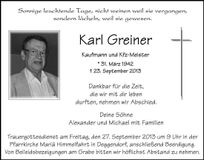 Traueranzeige Karl Greiner