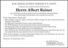 Traueranzeige Albert Rainer