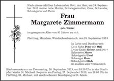Traueranzeige Margarete Zimmermann