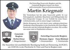 Traueranzeige Martin Kriegmair