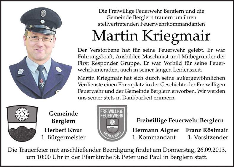 Traueranzeige Martin Kriegmair