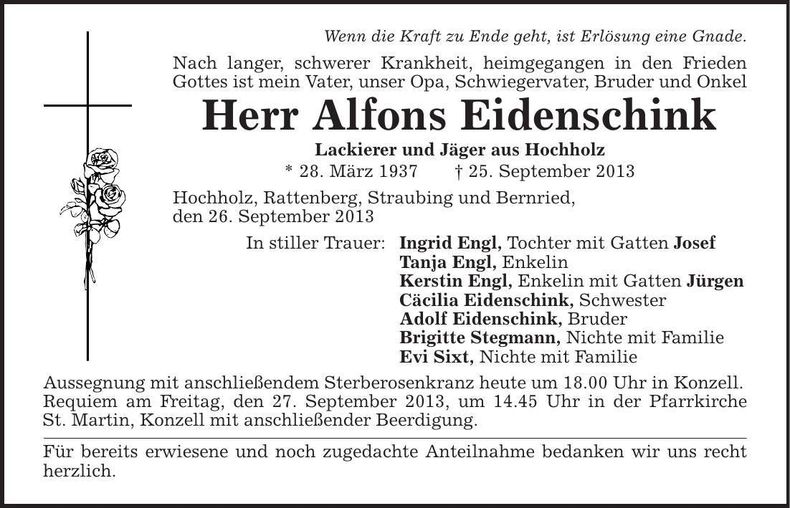 Traueranzeige Alfons Eidenschink