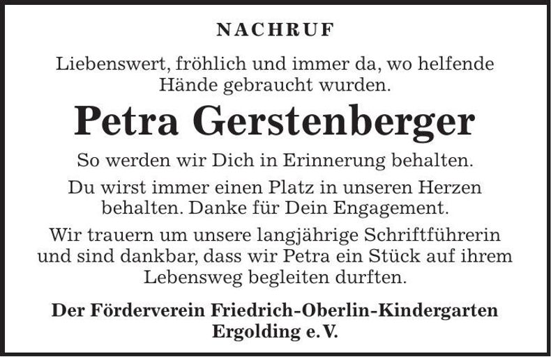 Traueranzeige Petra Gerstenberger